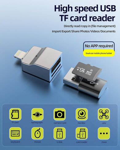 Lightning OTG 2 in 1 Adapter Micro SD Card Reader with USB Port for iPhone 14 13 12 11 Pro for ipad Air USB Flash Drive Camera File Transfer Keyboard Mouse Accessories in Kuwait