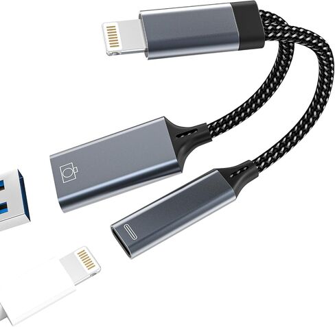 Lightning to USB-A 2 in 1 Adapter Charging Cable for iPhone 14 Pro Max for ipad Keyboard Mouse USB Flash Drive Card Reader OTG 3.0 MFi Certified File Transfer Camera Accessories in Kuwait