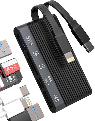 USB C Lightning to USB Adapter (6 in 1) SD Micro SD Card Reader USB OTG 3.0 2.0 for iPhone 16 15 14 Pro TF Memory Compact Flash Compatible with Samsung Charging for ipad Camera in Kuwait
