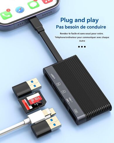 USB C Lightning to USB Adapter (6 in 1) SD Micro SD Card Reader USB OTG 3.0 2.0 for iPhone 16 15 14 Pro TF Memory Compact Flash Compatible with Samsung Charging for ipad Camera in Kuwait