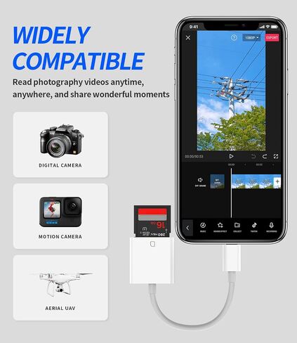 Lightning SD Card Reader for iPhone 14 13 12 11 Pro for ipad Air Memory Card Photo Transfer SD Card Reader Phone Portable Device in Kuwait