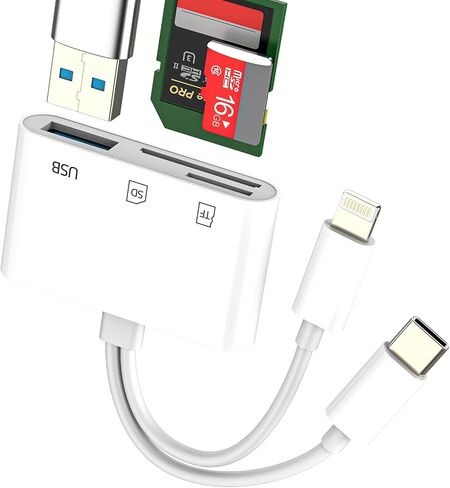 USB C Lightning to SD Micro SD Card Reader (3 in 1) USB OTG 3.0 Adapter for iPhone 16 15 14 Pro Compatible with Samsung Camera for ipad TF Memory multiport File Transfer Phone in Kuwait