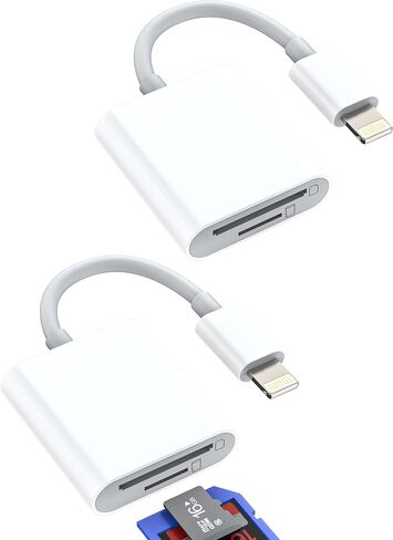 SD and Micro SD Card Reader Lightning 2 in 1 Adapter Pack of 2 for iPhone 14 Pro for ipad TF Memory Cards Photo Video Transfer Camera External Memory Card Reader in Kuwait