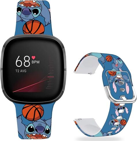 Stitch Blue Basketball Bands Compatible with Fitbit Sense/Sense 2/Versa 3/Versa 4 Soft Silicone Magic Fancy Strap Women Men in Kuwait