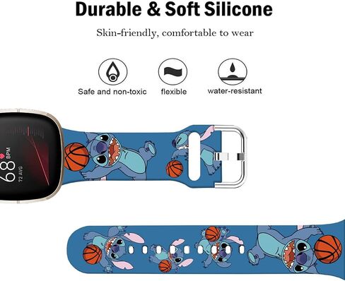 Stitch Blue Basketball Bands Compatible with Fitbit Sense/Sense 2/Versa 3/Versa 4 Soft Silicone Magic Fancy Strap Women Men in Kuwait