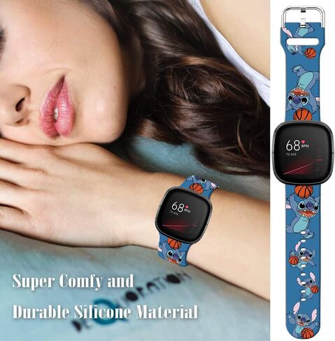 Stitch Blue Basketball Bands Compatible with Fitbit Sense/Sense 2/Versa 3/Versa 4 Soft Silicone Magic Fancy Strap Women Men in Kuwait