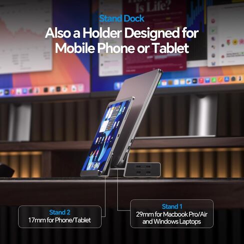 Triple Display Docking Station with Dual Stand, 19-in-1 Laptop Docking Station 3 Monitor with 100W PD, 3 HDMI + 2 DP 4K, 2 USB-C, 2 USB-A Data/Charging, 2 USB-C PD, Ethernet (Driver Required) in Kuwait