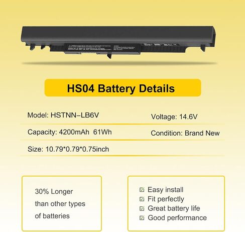 61WH 807956-001 HS03 Laptop Battery Replacement for HP HS04 807957-001 807612-421 HSTNN-LB6U HSTNN-DB7I Spare TPN-I120 240 245 246 250 256 G4/G5 AY039WM 15-AY009DX High Capacity in Kuwait