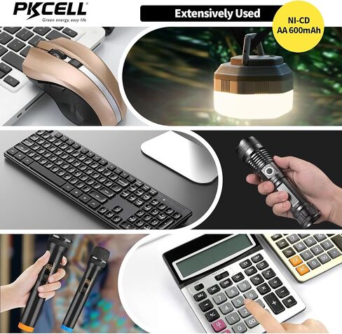 PKCELL 4 Pack AA 1.2V 600mAh NICD Rechargeable Battery for Solar Lights in Kuwait