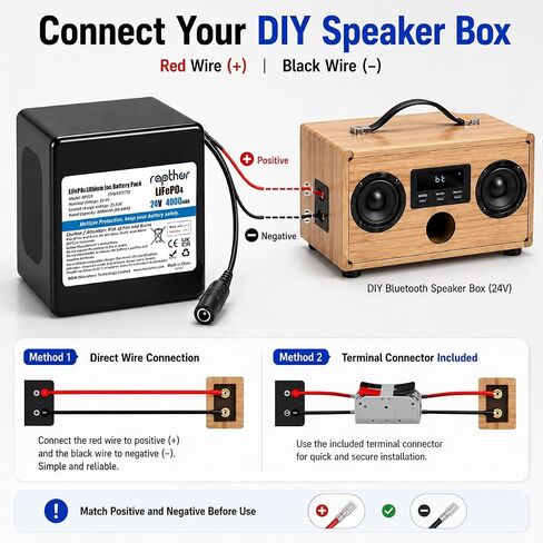 rapthor 24V 4Ah LiFePO4 Lithium Battery with 25.6V Charger, Bare Wire Leads in Kuwait