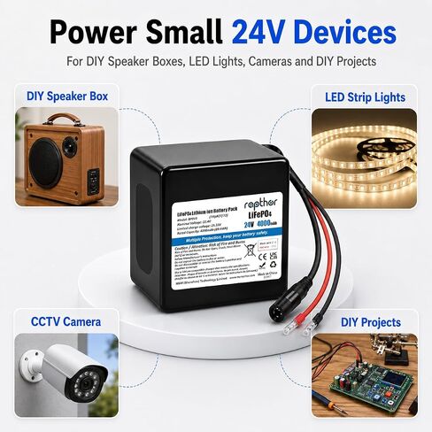 rapthor 24V 4Ah LiFePO4 Lithium Battery with 25.6V Charger, Bare Wire Leads in Kuwait