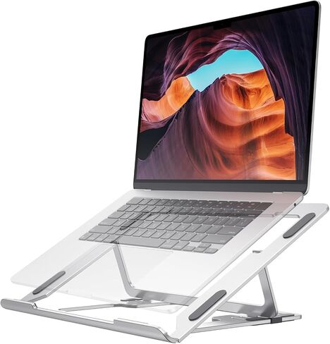 MALLRACE Adjustable Laptop Stand, Ergonomic Aluminum Portable Computer Riser, Adjustable Laptop Stand with Multiple Height and Angle Settings for Optimal Viewing and Typing Position, Silver in Kuwait