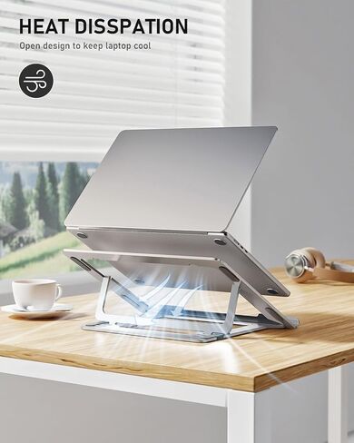 MALLRACE Adjustable Laptop Stand, Ergonomic Aluminum Portable Computer Riser, Adjustable Laptop Stand with Multiple Height and Angle Settings for Optimal Viewing and Typing Position, Silver in Kuwait