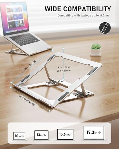 MALLRACE Adjustable Laptop Stand, Ergonomic Aluminum Portable Computer Riser, Adjustable Laptop Stand with Multiple Height and Angle Settings for Optimal Viewing and Typing Position, Silver in Kuwait
