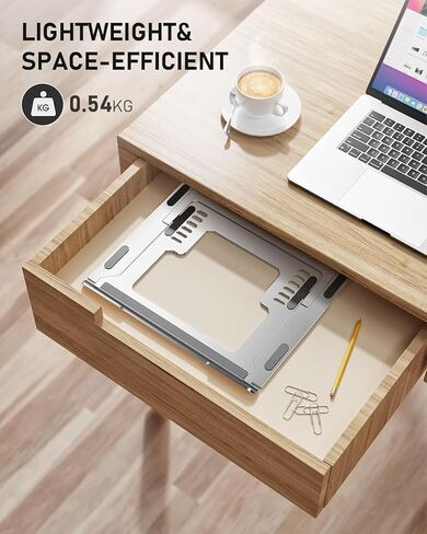 MALLRACE Adjustable Laptop Stand, Ergonomic Aluminum Portable Computer Riser, Adjustable Laptop Stand with Multiple Height and Angle Settings for Optimal Viewing and Typing Position, Silver in Kuwait