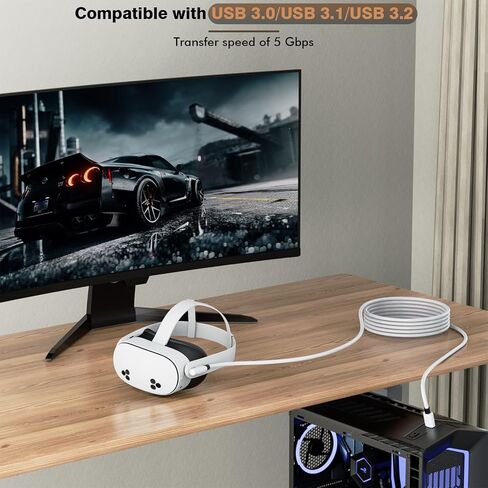 16 Feet Link Cable for Quest 3S,VR Cable Compatible with Meta Quest 3S/Quest 3/Oculus Quest 2/Pico 4 Accessories and PC/Steam VR,16FT USB 3.0 to USB C Link Cable High Speed Data Transfer Link Cord in Kuwait
