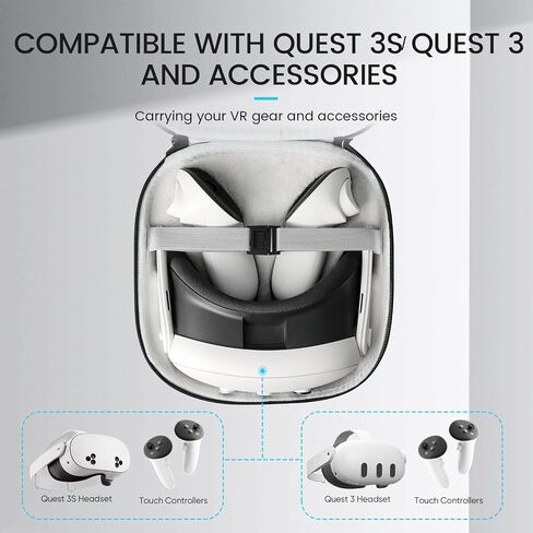 Q3S Hard Carrying Case for Meta Quest 3/Quest 3S VR Headset, Touch Controller, Original Fabric Strap & Accessories, Ideal for Travel & Home Storage with Comfort Protection in Kuwait