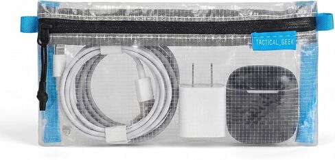 TACTICAL_GEEK HS5 Clear Slim Organizer Pouch, Lightweight Transparent PE Mesh Storage Bag with Zipper, Flat Travel Pouch for ID Cards, Receipts, Pens, Stationery, Small Tools, Backpack and Pocket in Kuwait