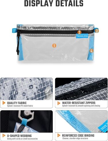 TACTICAL_GEEK HS5 Clear Slim Organizer Pouch, Lightweight Transparent PE Mesh Storage Bag with Zipper, Flat Travel Pouch for ID Cards, Receipts, Pens, Stationery, Small Tools, Backpack and Pocket in Kuwait