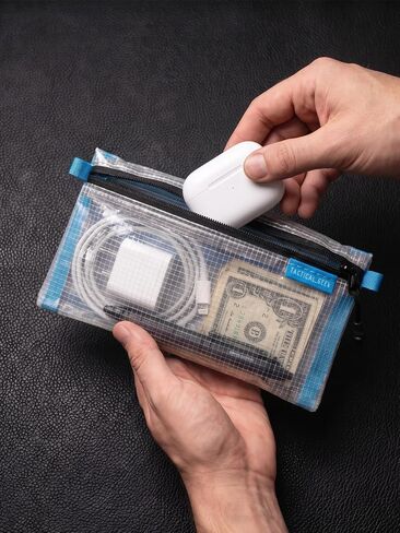 TACTICAL_GEEK HS5 Clear Slim Organizer Pouch, Lightweight Transparent PE Mesh Storage Bag with Zipper, Flat Travel Pouch for ID Cards, Receipts, Pens, Stationery, Small Tools, Backpack and Pocket in Kuwait