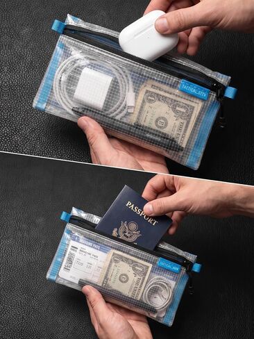 TACTICAL_GEEK HS5 Clear Slim Organizer Pouch, Lightweight Transparent PE Mesh Storage Bag with Zipper, Flat Travel Pouch for ID Cards, Receipts, Pens, Stationery, Small Tools, Backpack and Pocket in Kuwait