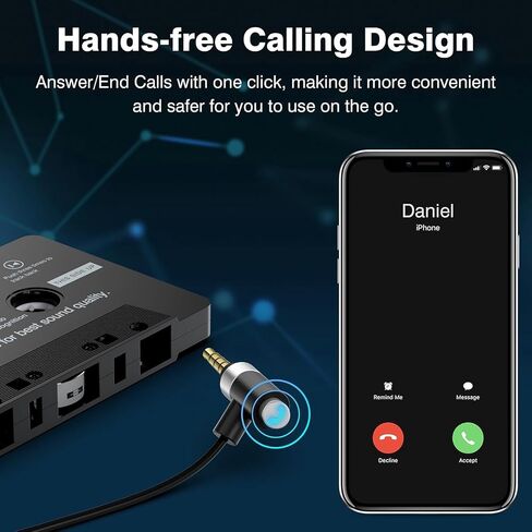Mersoco Car Cassette Audio Adapter with Hands-Free Calling Microphone, Universal Cassette Tape Aux Adapter for Car, MP3 Player, Smartphone, 3.2 Feet Cable in Saudi Arabia