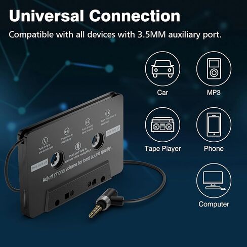 Mersoco Car Cassette Audio Adapter with Hands-Free Calling Microphone, Universal Cassette Tape Aux Adapter for Car, MP3 Player, Smartphone, 3.2 Feet Cable in Saudi Arabia
