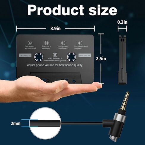 Mersoco Car Cassette Audio Adapter with Hands-Free Calling Microphone, Universal Cassette Tape Aux Adapter for Car, MP3 Player, Smartphone, 3.2 Feet Cable in Saudi Arabia