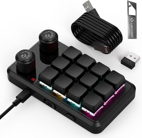لوحة ماكرو ذات 12 مفتاحًا قابلة للبرمجة، مقبض ميكانيكي صغير RGB OSU لاسلكي من النوع C in Kuwait