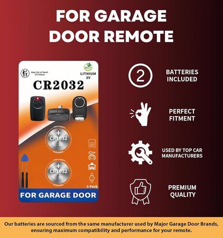 Garage Door Opener Battery - CR2032 Button Lithium 3V (Pack of 2) in Kuwait