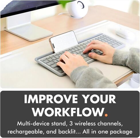 X9 Full-Size Bluetooth Keyboard with Phone Holder – Backlit Wireless Keyboard, Switch Multi-Device, Slim, Quiet, Rechargeable, w/Copilot AI for PC, Mac, iOS & Android (Silver) in Saudi Arabia