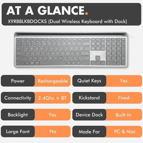 X9 Full-Size Bluetooth Keyboard with Phone Holder – Backlit Wireless Keyboard, Switch Multi-Device, Slim, Quiet, Rechargeable, w/Copilot AI for PC, Mac, iOS & Android (Silver) in Saudi Arabia