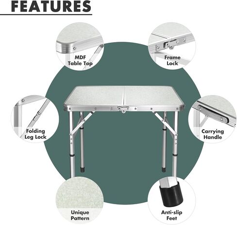 VILLEY 2FT Folding Camping Table, Portable Small Table with Adjustable Legs in Kuwait