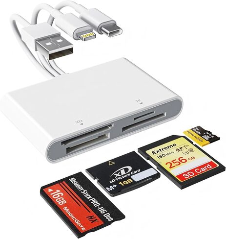 Memory Stick Pro Duo Adapter, 4 in 1 USB A/USB C/Lightning to SD/MS/Micro SD/XD Picture Card Reader for Camera Adapter Trail Game Camera Viewer for iPhone iPad MacBook, SD Card Reader for iPhone in Kuwait