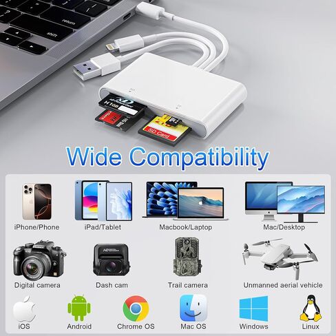 Memory Stick Pro Duo Adapter, 4 in 1 USB A/USB C/Lightning to SD/MS/Micro SD/XD Picture Card Reader for Camera Adapter Trail Game Camera Viewer for iPhone iPad MacBook, SD Card Reader for iPhone in Kuwait