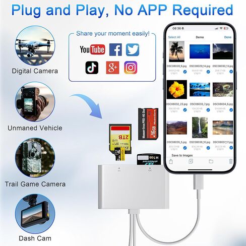 Memory Stick Pro Duo Adapter, 4 in 1 USB A/USB C/Lightning to SD/MS/Micro SD/XD Picture Card Reader for Camera Adapter Trail Game Camera Viewer for iPhone iPad MacBook, SD Card Reader for iPhone in Kuwait
