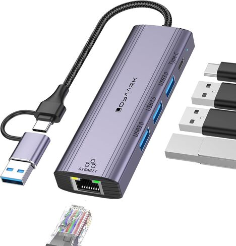 USB-C Hub with Gigabit Ethernet, 3 USB 3.0 Ports & USB-C Data Transfer - Compatible with MacBook, Chromebook in Saudi Arabia