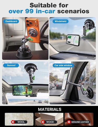 miracase Heavy Duty Aluminum Alloy Car Phone Holder for Magsafe, CNC Machined Metal Arm w/Friction Lock Joint & Large Vacuum Suction Cup, 360° Rotatable Windshield Holder for iPhone & All Smartphones in Kuwait
