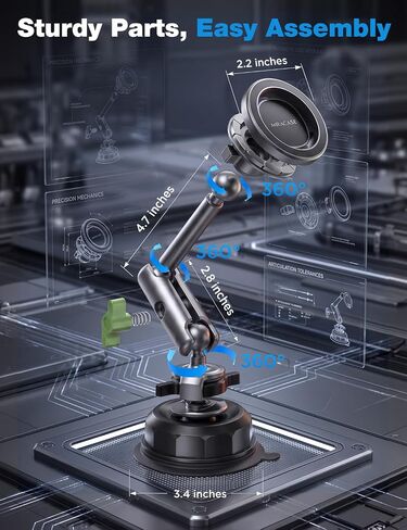miracase Heavy Duty Aluminum Alloy Car Phone Holder for Magsafe, CNC Machined Metal Arm w/Friction Lock Joint & Large Vacuum Suction Cup, 360° Rotatable Windshield Holder for iPhone & All Smartphones in Kuwait