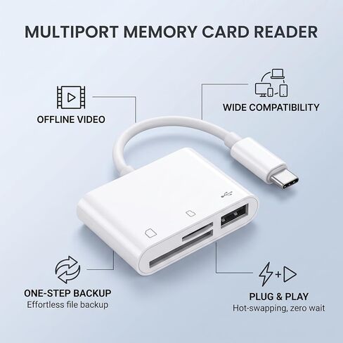 Camera Card Reader, USB C Memory Card Reader Adapter in White ABS, Plug and Play SD TF File Backup and Photo Transfer for iOS Type C Users in Saudi Arabia