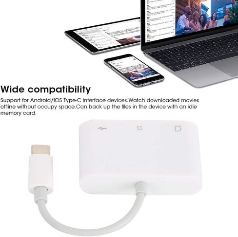 Camera Card Reader, USB C Memory Card Reader Adapter in White ABS, Plug and Play SD TF File Backup and Photo Transfer for iOS Type C Users in Saudi Arabia