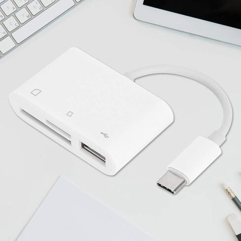 Camera Card Reader, USB C Memory Card Reader Adapter in White ABS, Plug and Play SD TF File Backup and Photo Transfer for iOS Type C Users in Saudi Arabia