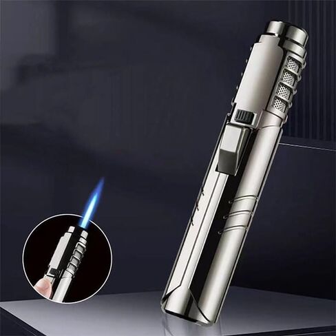Windproof Adjustable Jet Flame Lighter Inflatable Gas Lighter，Metal Butane Rechargeable Torch Lighter, for Kitchen, Camping BBQ, Outdoor, Men's Gift, Outdoor Essential in Kuwait