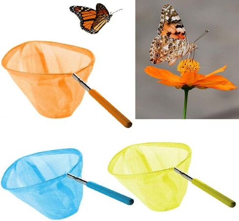Kids Fishing Net Folding Extendable Telescopic Mesh Butterfly Catcher Stainless Steel Pole Anti-Slip Grip Suitable for Girls B, Orange in Kuwait