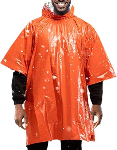 Emergency Poncho with Mylar,Thermal Poncho,Survival Rain Poncho,Lightweight, Compact, Reusable Emergency Blanket Poncho for Hiking, Camping, Thermal Gear, Car Kit, Outdoors - 4 Pack (Orange) in Kuwait