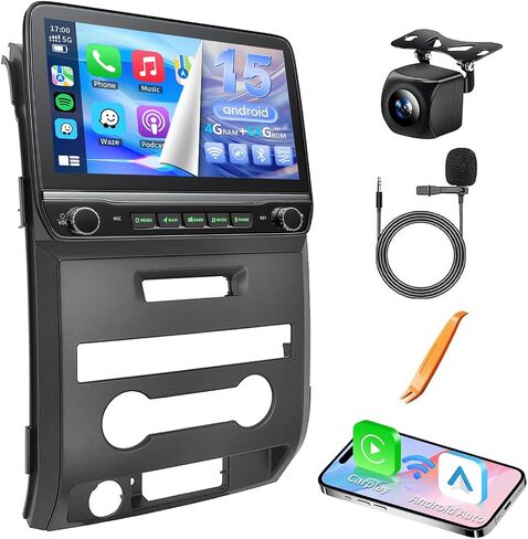 Car Radio Stereo for Ford F150 2009 2010 2011 2012 2013 2014 with Wireless Carplay Android Auto 10inch Touchscreen Navigation Bluetooth/GPS/5G WiFi/Backup Camera/SWC/Volume Knob/FM in Kuwait