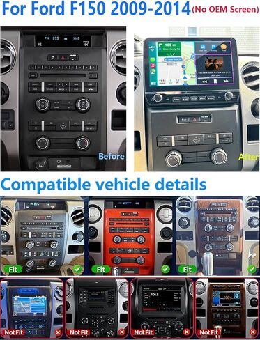 Car Radio Stereo for Ford F150 2009 2010 2011 2012 2013 2014 with Wireless Carplay Android Auto 10inch Touchscreen Navigation Bluetooth/GPS/5G WiFi/Backup Camera/SWC/Volume Knob/FM in Kuwait