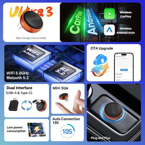 Carlinkit Mini Ultra 3 Wireless CarPlay & Android Auto Adapter, Plug & Play in Saudi Arabia