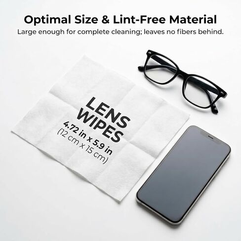 Pre-Moistened Lens Wipes (120 Count) - 12 Travel-Friendly Boxes (10 Wipes per Box) - Streak-Free, Fast-Drying Eyeglass Cleaner for Glasses, Sunglasses, Phone Screens, Camera Lenses and Binoculars in Kuwait
