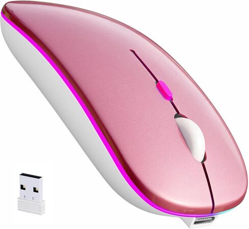 Rechargeable Wireless Mouse with 7-Color LED, Rosegold in Kuwait
